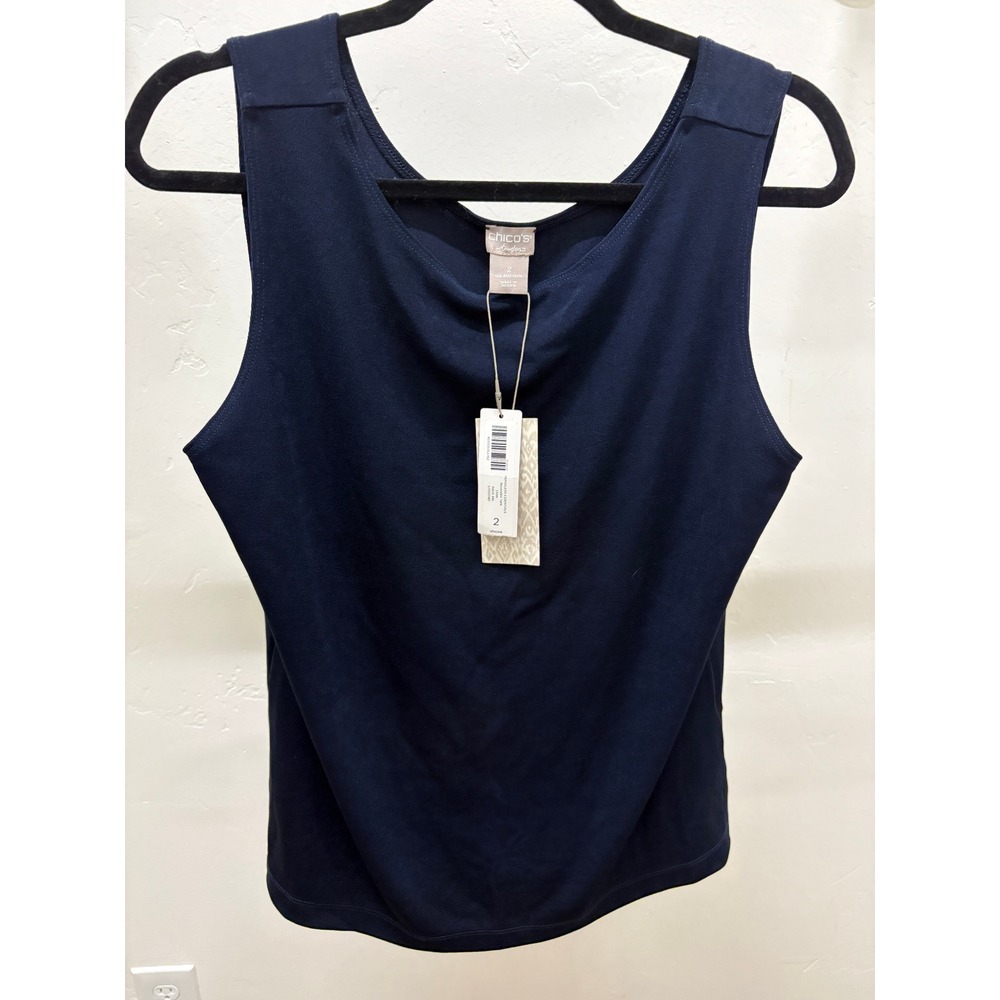 Chicos Travelers Essentials Reversible Tank India Ink Navy Blue Size 2 Large
